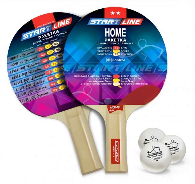Набор START LINE: 2 Ракетки Home 2 звезды, 3 Мяча с сумкой Набор START LINE: 2 Ракетки Home 2 звезды, 3 Мяча с сумкой