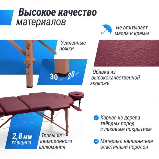 Массажный стол UNIX Med Comfort 3 Section Burgundy