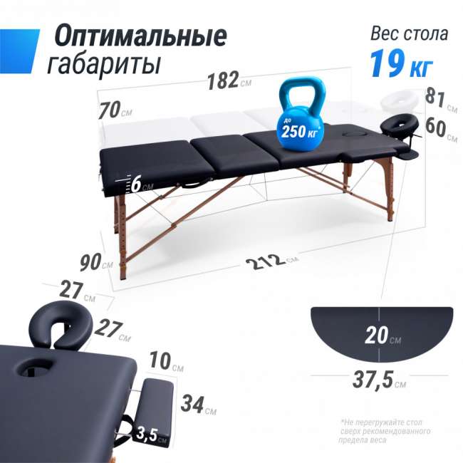 Массажный стол UNIX Med Standard 3 Section Black