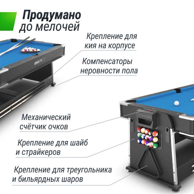Игровой стол трансформер UNIX Line 4 в 1 (204х112 cм) Black