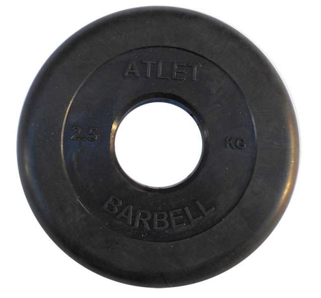 Диски обрезиненные Barbell Atlet 26 мм черные, вес от 1,25 до 25 кг в ассортименте
