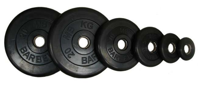 Диски обрезиненные Barbell 26 мм черные, вес от 1,25 до 25 кг в ассортименте Диски обрезиненные Barbell 26 мм черные, вес от 1,25 до 25 кг в ассортименте